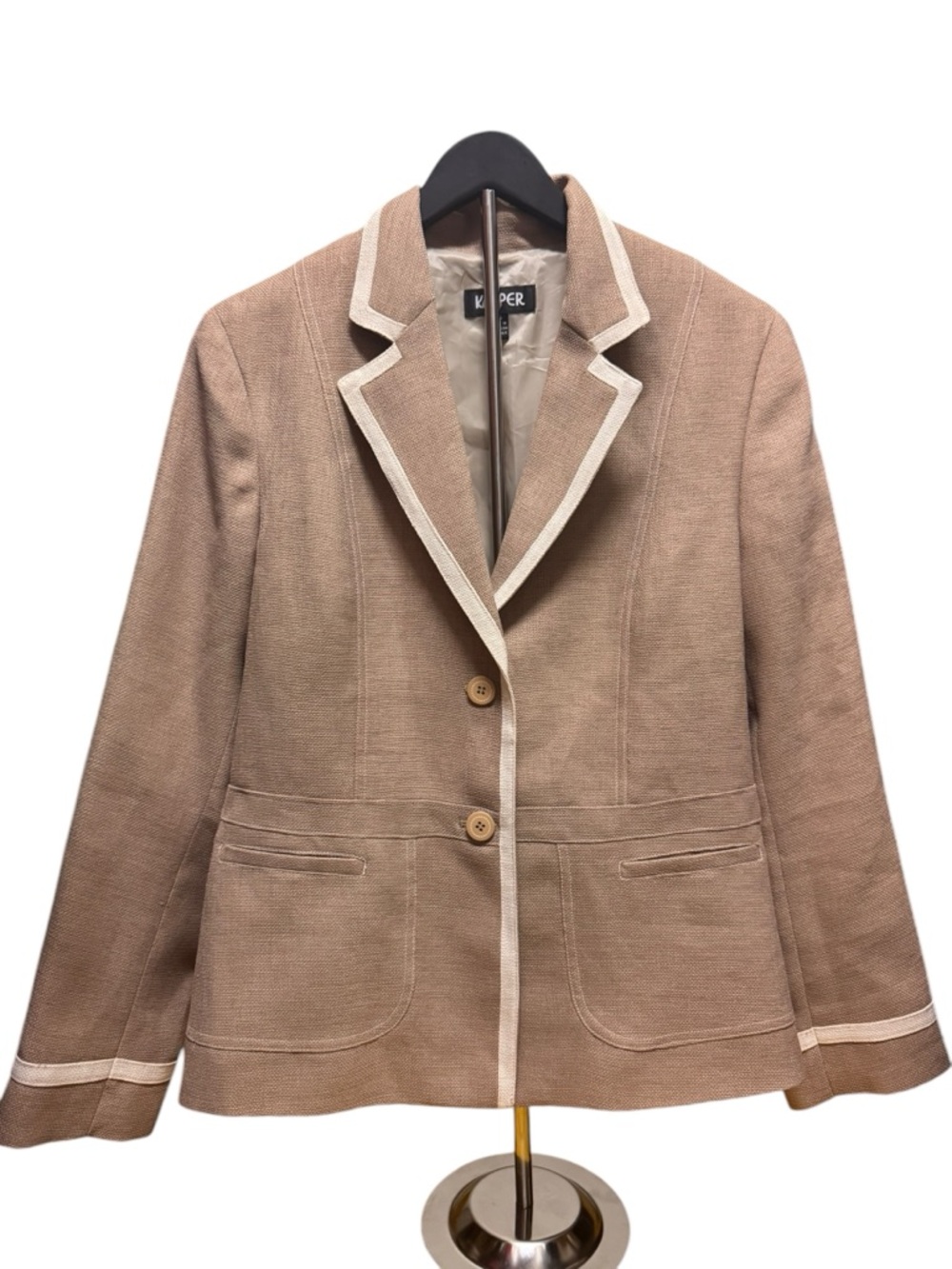 Kasper Women's Tan Blazer with Cream Trim